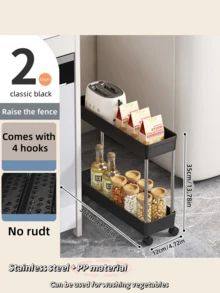 Multifunctional White Sliding Rack Cart, Hollow Drainage Multi-Layer Ultra-Thin Storage Cart, Slim Storage Cart, Rolling Storage Cart, Narrow Rack, Bathroom Storage Rack, Mobile Rack For Kitchen, Bathroom, Laundry Room, Space-Saving Organizing Rack, Multi-Layer Floor Rack, Suitable For Kitchen, Laundry Room And Other Narrow Spaces - Multicolor - View 14