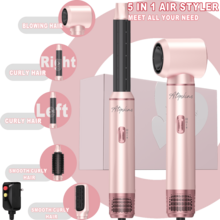ATOPSKINS 2026升级版五合一多功能专业热造型工具（自动卷发棒+热风梳+直发梳）| 5个可拆卸替换刀头 + 3档温度设置 | 沙龙级多功能造型（卷发/波浪/直发/柔顺/蓬松/内卷/外卷）| 告别毛躁 - 粉色 - 查看 13