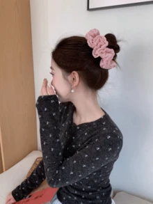 Pink Satin Ruffle Flower Scrunchie, Sweet And Gentle - Multicolor - View 9