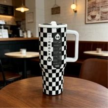 〖1000+〗Hydrojugg Original  40 Oz 316 Stainless Steel Inner Tank! Traveler  With Handle Straw Stainless Steel Water Bottle, Leak-Proof Design, With Rubber Base - Suitable For Sports, Travel, Outdoor Activities, Fitness, Office Environment, As Teacher Gifts, Valentine's Day Gifts, Birthday Gifts, Thanksgiving Gifts, Christmas Gifts, Halloween Gifts, Halloween Party Favors, Party Supplies, Etc - 黑白格 - 查看 3