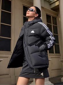 Adidas UNITEFIT Windproof, Warm, Water-Repellent, Hooded, Versatile, Comfortable Puffer Jacket, Unisex, Black - Black and White - View 8