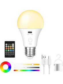 1 bóng đèn LED sạc lại được, cổng USB, thích hợp cho các gian hàng ngoài trời, cắm trại, câu cá, đèn LED di động, điều khiển từ xa với 3 màu, màu RGB, pin dung lượng lớn, thời gian sử dụng cực lâu, cổng Type-C, ổ cắm E27, tương thích với hầu hết các thiết bị chiếu sáng gia đình. - nhiều màu - Xem 11