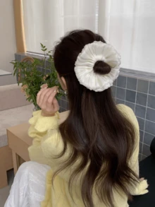 Pink Satin Ruffle Flower Scrunchie, Sweet And Gentle - Multicolor - View 4