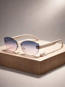 1pc Women's Frameless Glasses Lightweight Polycarbonate Lens Retro Oval Rimless Fashion Glasses UV Shape Glasses For Streetwear Photoshoots Everyday - Multicolor - View 14