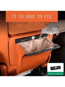 1pc Magnetic PU Leather Car Trash Can - Large Capacity Backseat Garbage Bin, With Multi-Function Compartment, Easy To Install, Comes With Trash Bags, Fashionable Black Appearance - Multicolor - View 12