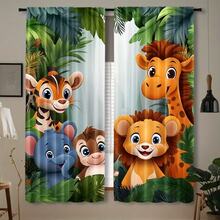 2er Set Dschungel Vorhänge - Giraffe, Löwe, Elefant & weitere Tierdrucke - Kräuselband Design für einfaches Aufhängen - perfekt für Schlafzimmer & Kinderzimmer Dekoration - Verschiedenfarbig - Übersicht 5