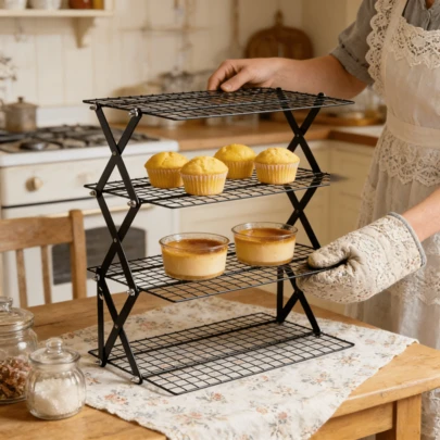 Foldable Cooling Rack, Metal Wire Baking Tray Rack, Best-Selling Limited Purchase, Highly Recommended, Stackable Baking Cooking Drying Wire Cooling Rack With Adjustable 4 Settings Design, Camping Grill, For Cooking, Baking, Cooling, Baking Cookies, Cakes