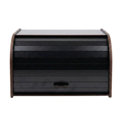 Porta Pão De Madeira MDF Organizador De Bancada Cozinha Cantinho Do Café Decoração Aesthetic Minimalista Caixa Armazenamento Bolos Pães Multiuso 30cm Preto Premium