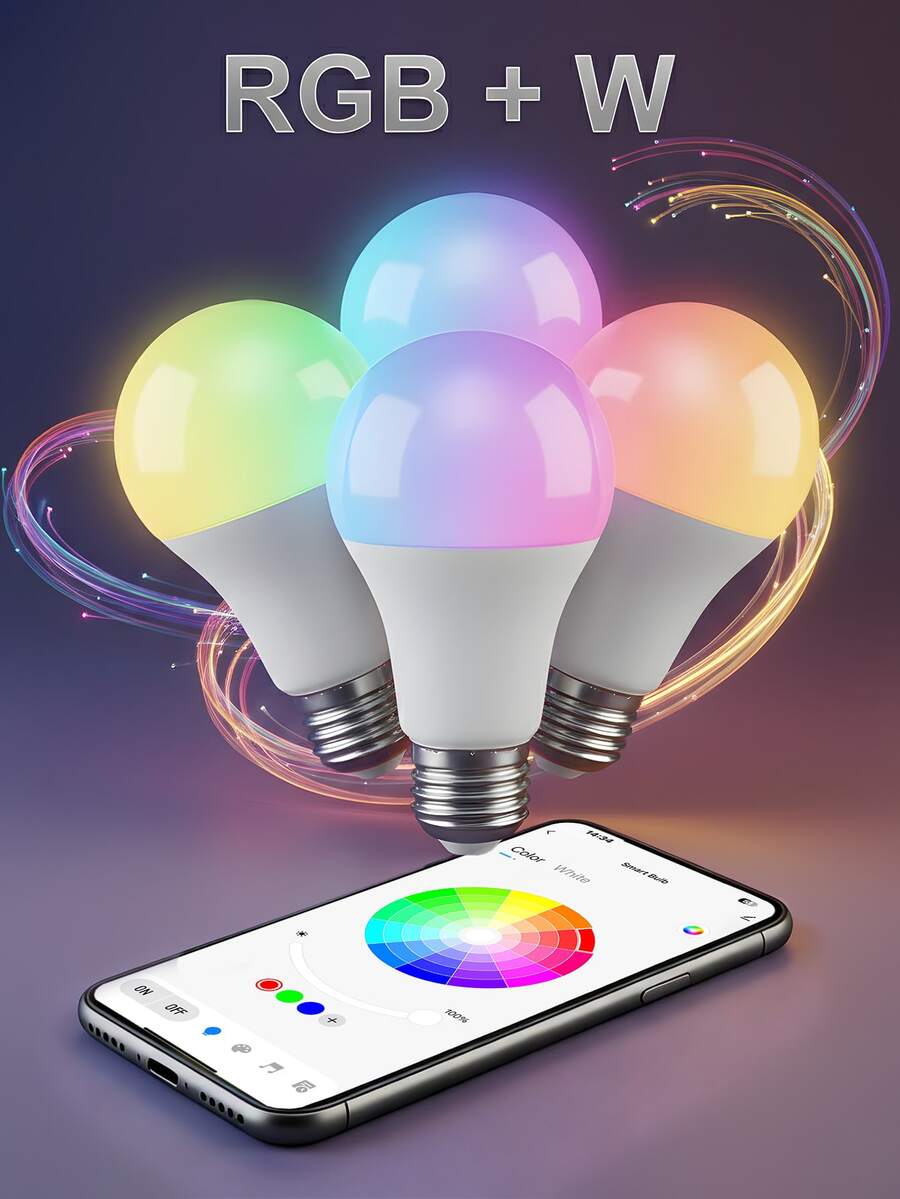 4pcs, Smart Bulbs, RGBCW LED Color Changing Light Bulbs, Dimmable Music Sync Smart Home Bulbs, App Control Wireless LED Lights For Bedroom Living Room. - View 1