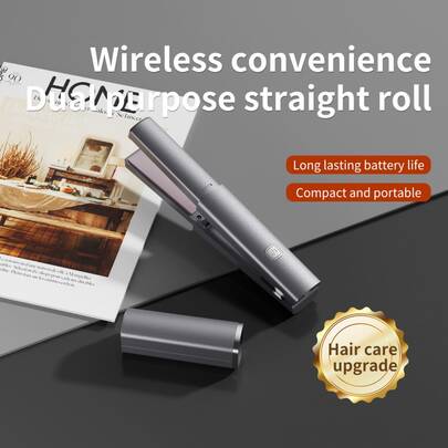 SOKANY 便携式无线直发卷发器，双功能造型工具，Type-C充电（2600mAh锂电池），40W高功率，20秒快速加热，3档温度设置，防烫外壳，适用于打造空气刘海、反向卷发、直发造型，是情人节送给她的完美礼物