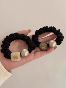 1pc Korean Style Elegant Pearl Puppy Hair Scrunchie, Bun Holder - Multicolor - View 1