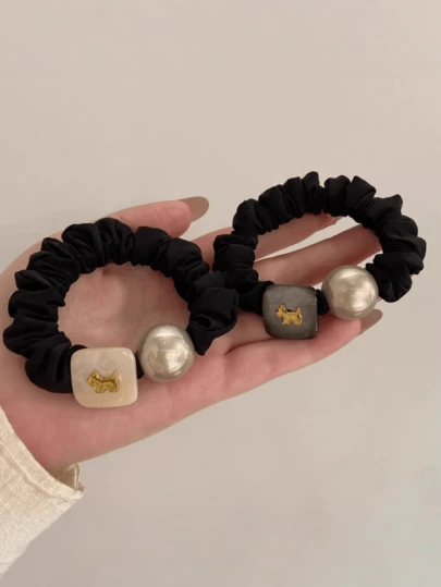 1个韩式优雅珍珠小狗发圈，丸子头固定器