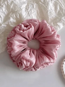 Pink Satin Ruffle Flower Scrunchie, Sweet And Gentle - Multicolor - View 14