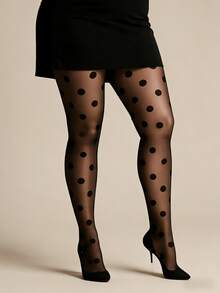 女士复古大波点超薄性感连裤袜 - 黑色 - 查看 7