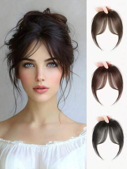 1pc Women'S Curly Wave Hair Clip With Bangs - Synthetic Middle-Length Wig For Front & Side Bangs, Black Brown, Easy To Style, Perfect For Everyday Or Special Occasions, Versatile Hairpiece,Elegant Sleek Hairpiece,Secure Fit Hairpiece, Claw Clips, Hair Slide