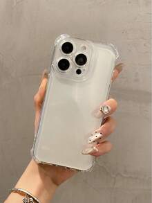 1pc Transparent Minimalist Full Coverage TPU Shockproof Phone Case Compatible With IPhone 17, 16, 15, 14, 13, 12, 11 Pro Max, Air - Clear - View 3