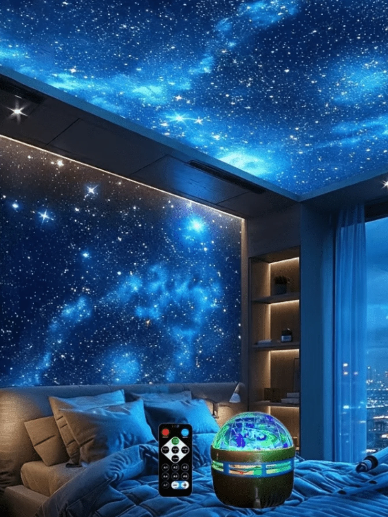 Đèn chiếu sao và trăng LED Aurora 1 chiếc, có điều khiển từ xa, công nghệ chiếu RGB cấp nguồn qua USB, thích hợp cho phòng ngủ, phòng chơi game, rạp chiếu phim tại nhà, trần nhà và trang trí lãng mạn - Có thể tạo hiệu ứng bầu trời sao tuyệt đẹp, lý tưởng cho sinh nhật và lễ tình nhân.