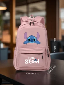 1pc Cartoon Embroidered Nylon Backpack, Large Capacity Durable School Style, Adjustable Shoulder Straps, Multi-Compartment Zipper Design, Lightweight & Foldable, Suitable For Students, Commuting, Travel - Square - View 2