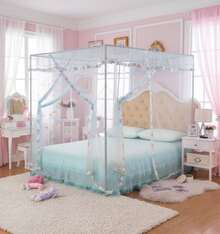 Twin Size 4-Corner Bed Canopy Curtains, Canopy Net For Girls And Adults, Bedroom Home Decor (Light Blue) - 藍色 - 查看 1
