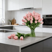 1 pièce Ce bouquet de fleurs artificielles de tulipes roses luxueuses et réalistes peut améliorer l'ambiance de votre espace, inspiré par les fleurs printanières douces et élégantes - ornements de fleurs artificielles - Voir 3