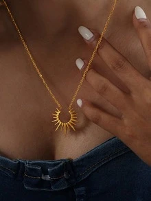 1pc Sun Pendant, Stainless Steel Necklace, Fashionable Design Niche Jewellery For Women And Men - sun - View 2