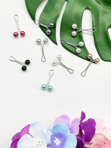 9pcs Pearl Clips, Faux Pearl Design In 9 Muted Colors, Dual Function As Tool & Decor, U-Shaped Elastic Structure, No Sewing Or Drilling Needed, Instant Use, Can Be Used For Fabric Fixing, Waist Cinching, And Brooch Decoration On Clothing - Pearl Buttons - View 4