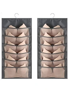 1pc Double-Sided Hanging Wardrobe Bra Storage Bag With 12 Inner Lingerie Net Pockets, Space-Saving Wardrobe Wall-Mounted Bra Organizer Bag - Multicolor - View 5