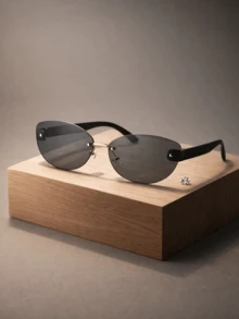 1pc Women's Frameless Glasses Lightweight Polycarbonate Lens Retro Oval Rimless Fashion Glasses UV Shape Glasses For Streetwear Photoshoots Everyday - Multicolor - View 9