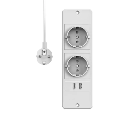 Dây nối dài 1,5m/5ft với 2 ổ cắm, 2 cổng USB-A, công suất tối đa 4000W, ổ cắm điện đa năng, phích cắm EU, thích hợp cho nhà ở, phòng ngủ, văn phòng, phòng khách.