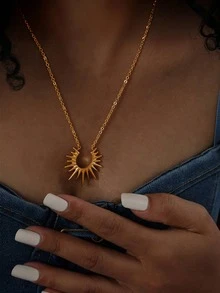 1pc Sun Pendant, Stainless Steel Necklace, Fashionable Design Niche Jewellery For Women And Men - sun - View 3