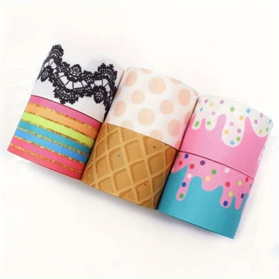 5 Yards Ice Cream & Cake Series Ribbons, DIY Bow Tie, Gift Box, Baking, Cake Party Decorative Ribbons
