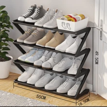 1个四层Z字形鞋架，塑料落地式储物架，多功能大容量储物架，易于组装的落地式收纳架，适用于客厅，无需工具，可堆叠，家庭和宿舍必备，节省空间，适用于走廊、衣柜、客厅、卧室 - 彩色 - 查看 3