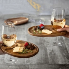 1pc Creative Tray, Plate, Appetizer Plate, Cheese Plate, Kitchen Tool, Serving Board, Wooden Platter, Mini Charcuterie Board Suitable For Grape And Cheese Parties, Acacia Cheese Board Tray - Brown - View 4
