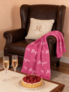 1pc Personalized Valentine's Day Throw Blanket, Custom Text For A Sweet And Meaningful Gift - Multicolor - View 2