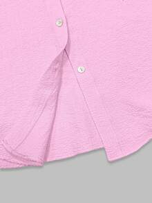 Women's Loose Long Sleeve Button Down Shirt Blouse, Solid Color Suitable For Valentine's Day Casual Spring - Baby Pink - View 7