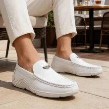 Men's Fashion Casual Ultra-Soft Comfortable White  Sneakers, Versatile One-Piece Driving Comfort Style - trắng - Xem 13