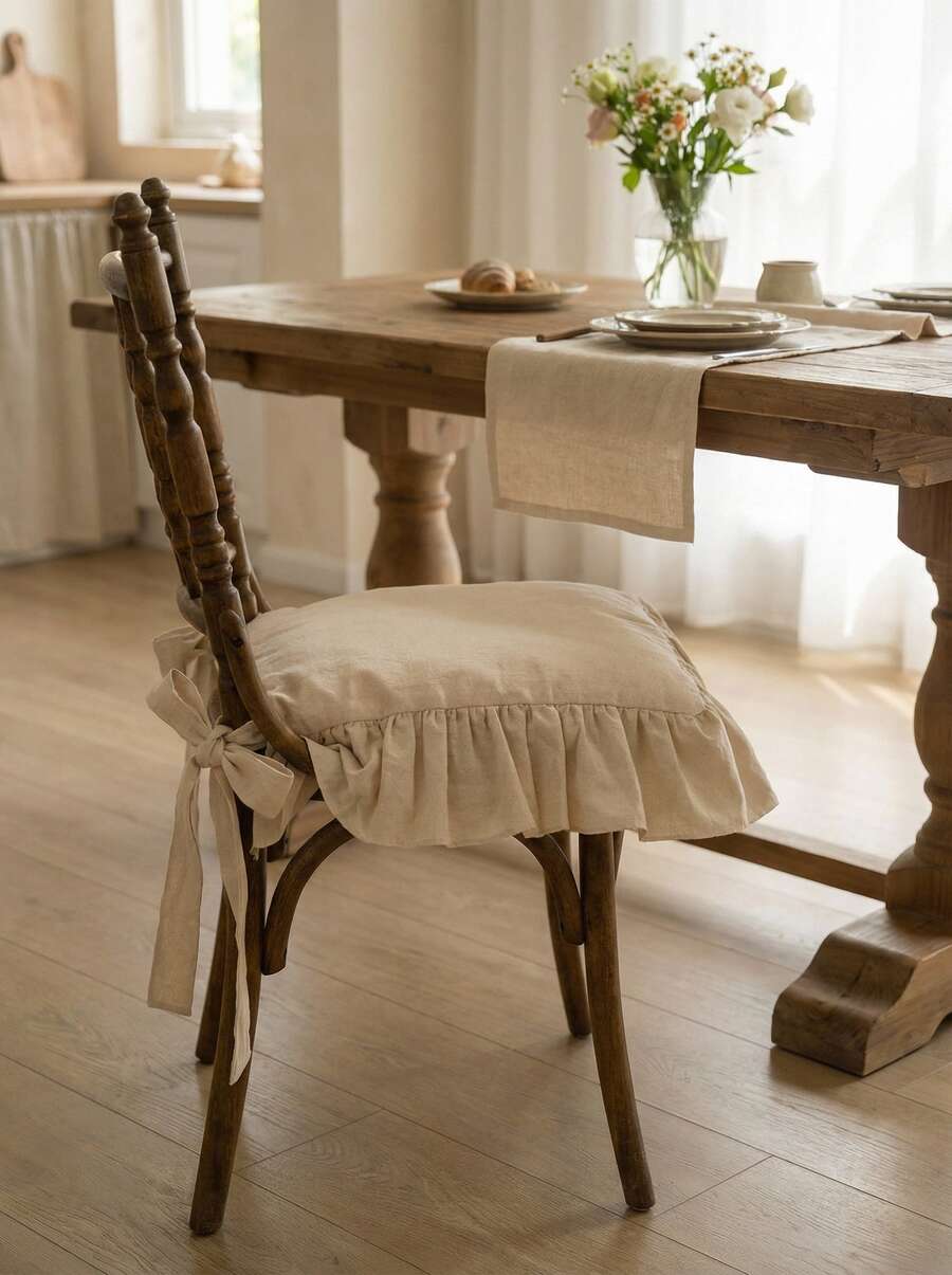 Cirelle Funda De Cojín De Asiento De Oficina Y Hogar En Estilo Simple De Color Sólido - Beis - Ver 1