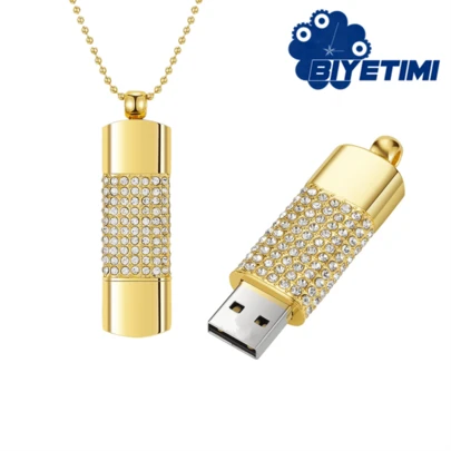 BIYETIMI 最新款128GB USB闪存盘，64GB金属钻石水晶项链造型U盘，送给女孩的礼物