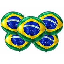 Set Of 5 Round Metallic Balloons With Brazilian Flag Design, 18" – Ideal For World Cup Parties, Events, Green And Yellow Decorations, , Carnival, And Schools. - 綠色 - 查看 4