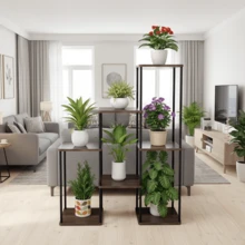 SAEIV 6-Tier Plant Stand, Flower Stand Ladder, 132 Cm High Metal And Wood Flower Bench, Plant Shelf, Plant Ladder, Suitable For Living Room, Balcony, Bedroom, Decorative Plant Ladder, Black - Giá để hoa 7 tầng - Xem 1