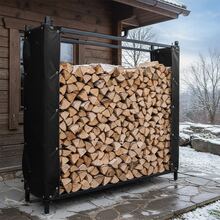 2 piezas Cortina cortavientos de 70x185cm para estantería de leña, de poliéster impermeable - negro - Ver 3