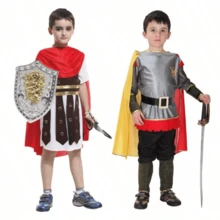男童罗马英雄战士服装，红色披风，适合生日派对、节日派对、拍照、角色扮演、主题派对 - 彩色 - 查看 2