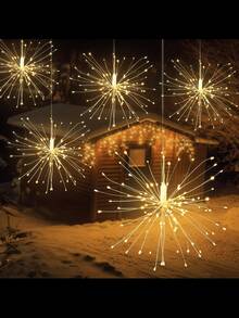 1pc 90/120/150/180L/450L 8-Function Waterproof Firework Lights, Home Decor Firework Lights, Garden Decor LED Lights, Outdoor Copper Firework Lights, Patio Decor, Outdoor Decor, Party Decor, Camping Decor, Fairy Lights, Christmas Decor, Christmas Copper Wire Firework Lights, Holiday Decor LED Firework Lights, Camping Lights - Yellow - View 1