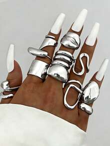 12 piezas/5 piezas Anillos anchos asimétricos de estilo vintage elegante bohemio y punk con línea de lava suave, adecuados para uso diario, fiestas, citas, reuniones, vacaciones, regalos, apilables - Estilo 38 - Ver 8