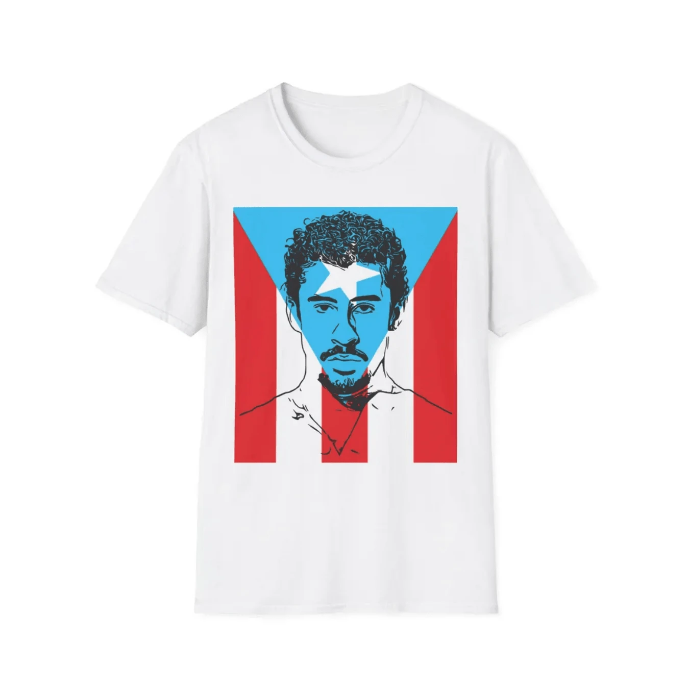 Puerto Rico Flag T-Shirt Benito Martinez Ocasio Fan Art Unisex Tee Softstyle Top Artistic Graphic Print Shirt PR Flag De - 白色 - 查看 1