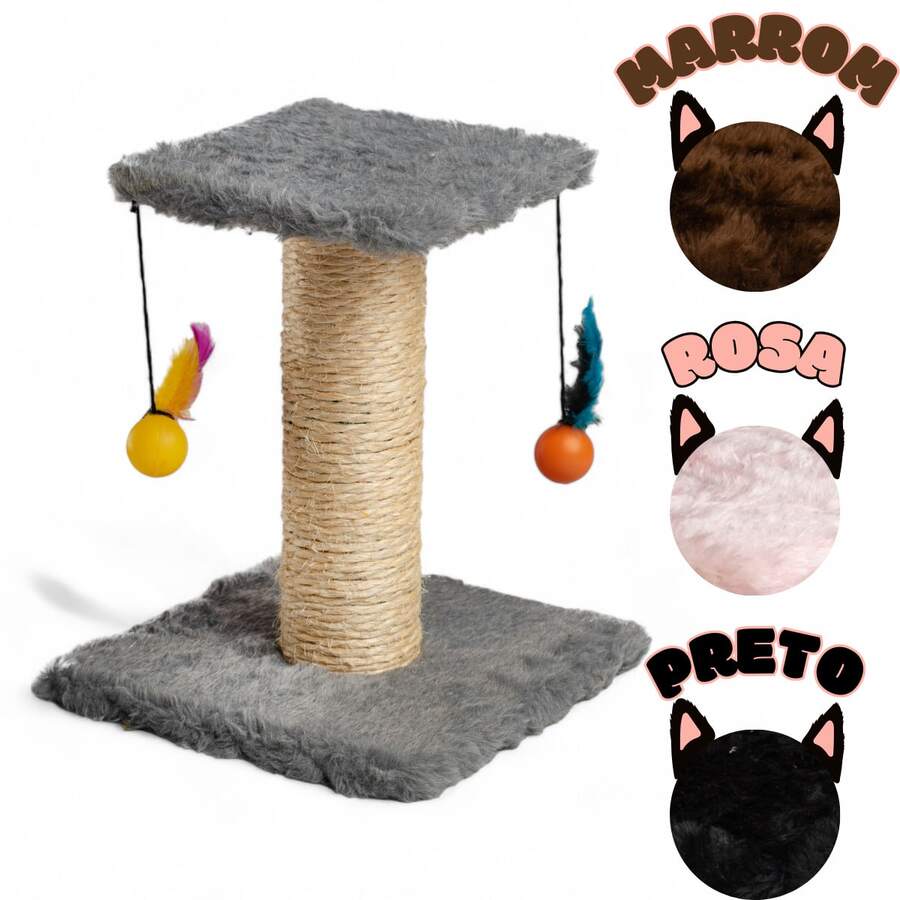 Arranhador Quadrado para Gatos com Duas Bolinhas e Poste Sisal