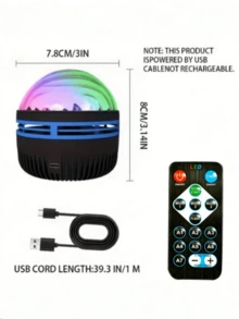 1pc Aurora Projector With LED Night Light, USB-Powered - Color-Changing, Romantic Starry Sky Projector Light, Ideal For Bedrooms, Modern Design, Remote-Controlled For Weddings And Unique Holiday Decorations. - Multi-color light - View 7