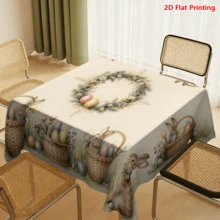 1/20pcs Easter Theme Tablecloth, Elegant Rabbit, Egg, Wreath Pattern Printed Tablecloth, Suitable For Easter Celebration, Picnic, Home, Kitchen, Dining, Spring Decor, Easter Gift, Home Decoration - Multicolor - View 8
