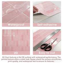 2D Flat Non-3D Self-Adhesive Light Pink Herringbone Style Wall Tiles, Suitable For Bathroom And Kitchen - 1/10/30pcs (Size: 12" * 12"), Waterproof, Oil-Proof, Splash-Proof. Suitable For Kitchen, Bathroom, Rental Unit Renovation, Washroom And Other Indoor Space Wall Decoration. - Baby Pink - View 5