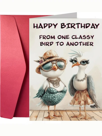 1pc Unique Bird-Themed Birthday Greeting Card, Featuring "Birthday Wishes From An Elegant Bird" And Two Fashionable Bird Designs, Suitable As A Friendship Birthday Gift, High-Quality Card With Envelope, Thick Card And Envelope.